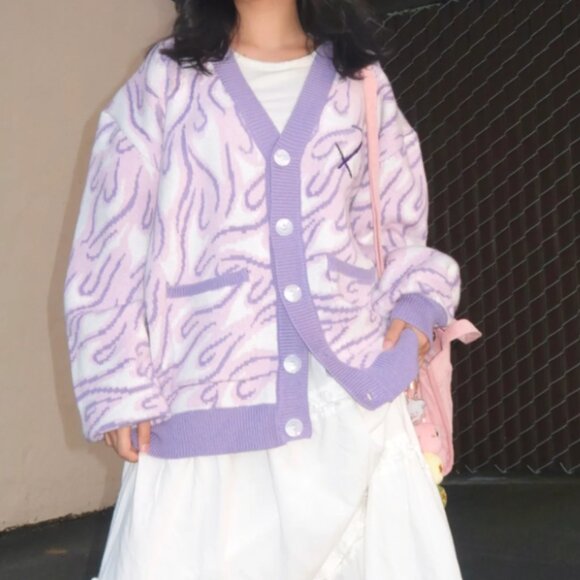 Steady Hands Purple Lavender Flame Bow Arrow Sagittarius Cardigan - Picture 3 of 4